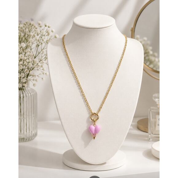 Jewelry - Stainless Steel Pink Enamel Dipped Heart New